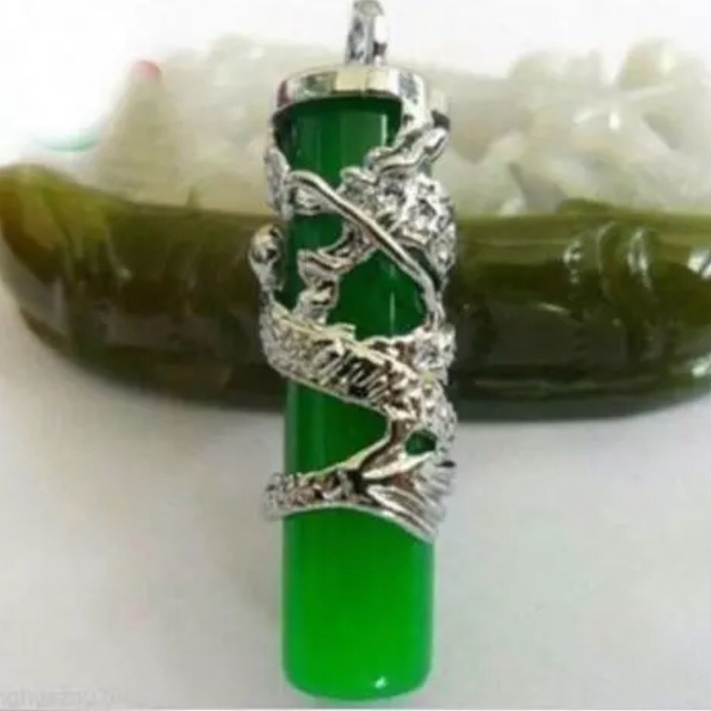 Authentic Jade Pillar Dragon Pendant Feng Shui